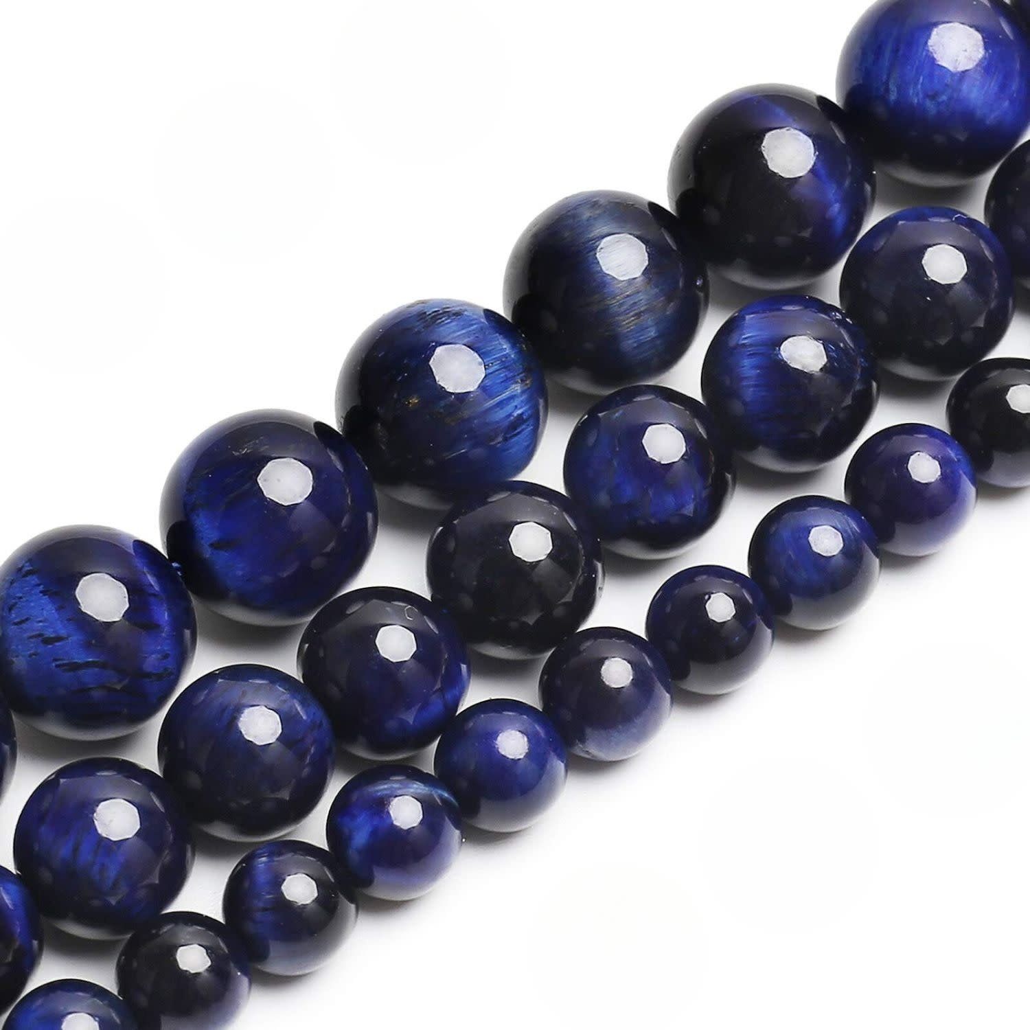 6mm Blue Tiger Eye, 7.5&quot; Strand, 32 Beads, Round, Dyed/Heated, 1mm Hole, Gemstones, 0.52oz