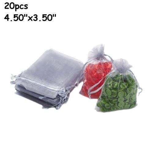 4.50&quot;x3.50&quot; Organza Drawstring Pouches/Bags, 20pcs, Grey, 26gms/0.92oz