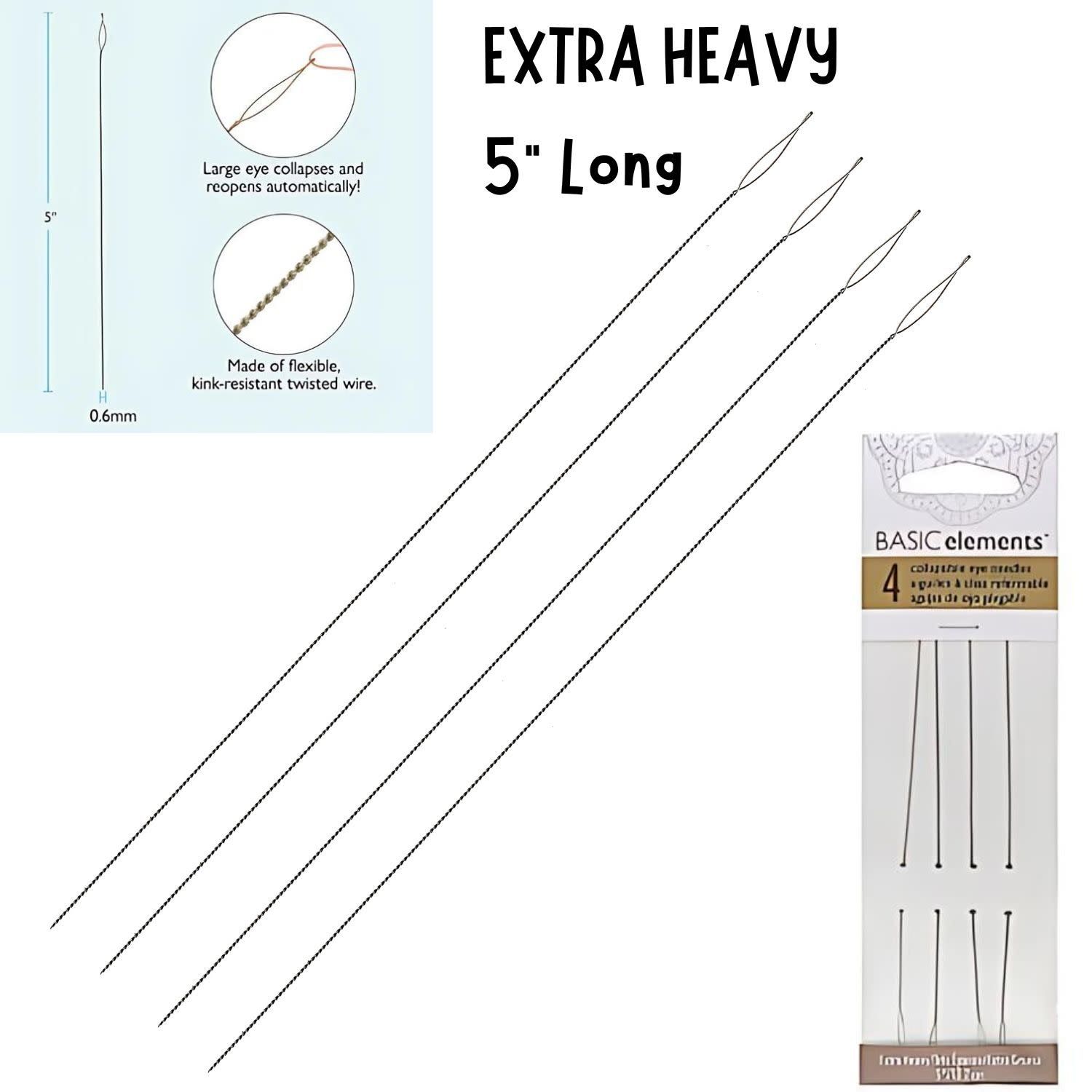 5&quot; Extra Heavy Collapsible Eye Beading Needles, 4Pcs, 0.60mm Diameter, 5gms/0.18oz