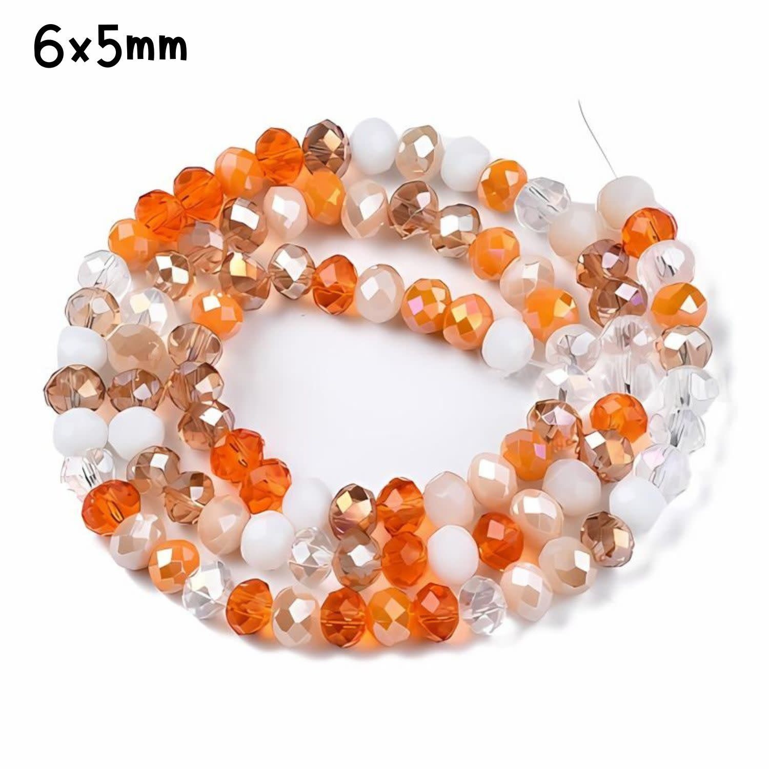6x5mm Faceted Rondelles, Approx 90pcs, 16&quot; Strand, Mixed Orange Tones, Hole 1mm, Glass Beads, 18gms/0.64oz