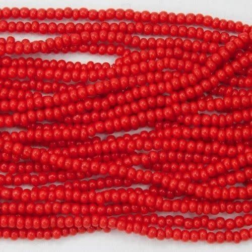 #8 Czech Seed Beads, Opaque Light Red, 6 Strands, Approx 1330 beads, 3x2.5mm, 37gms/1.31oz, 37Gms/1.31Oz