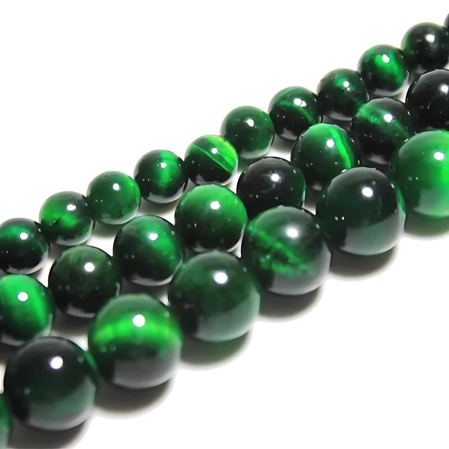 8mm Green Tiger Eye, 15&#39;&#39; Strand, 48 Beads, Round, Dyed/Heated, 1mm Hole, Gemstones, 1.45oz