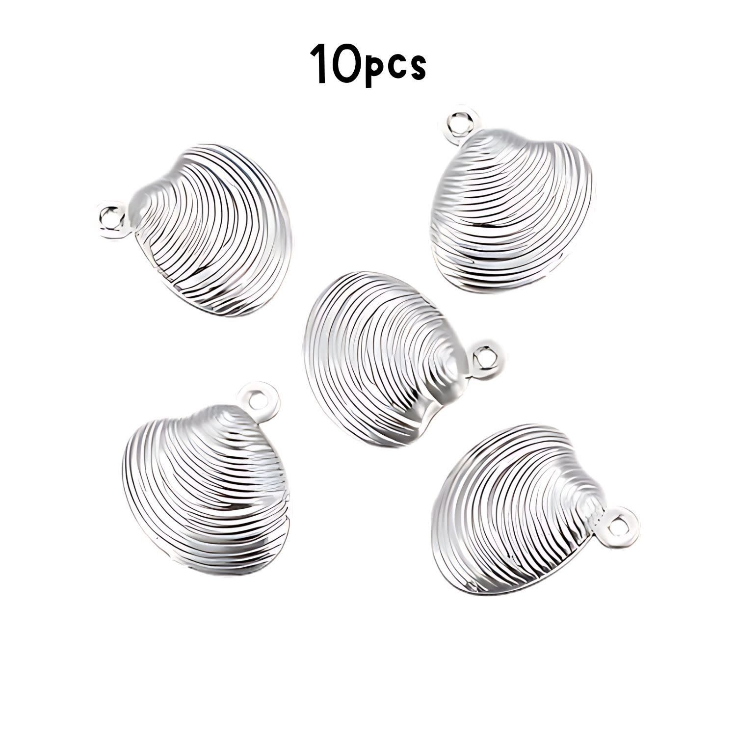 Stainless Steel Scallop Shells, 10pcs, 14x13x4mm, Charms/Pendants, 8gms/0.28oz