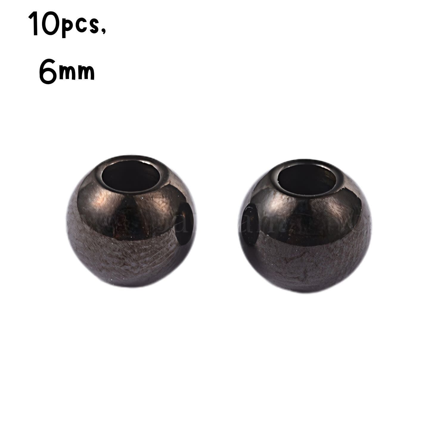 BP Stainless Steel Round Beads, 10pcs, 6mm, Hole 2mm, 14gms/0.49oz