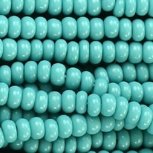 #6 Czech Seed Beads, Opaque Green Turquoise, 6 Strands, Approx 1090 Beads, 4x3.5mm, 74gms/2.61oz