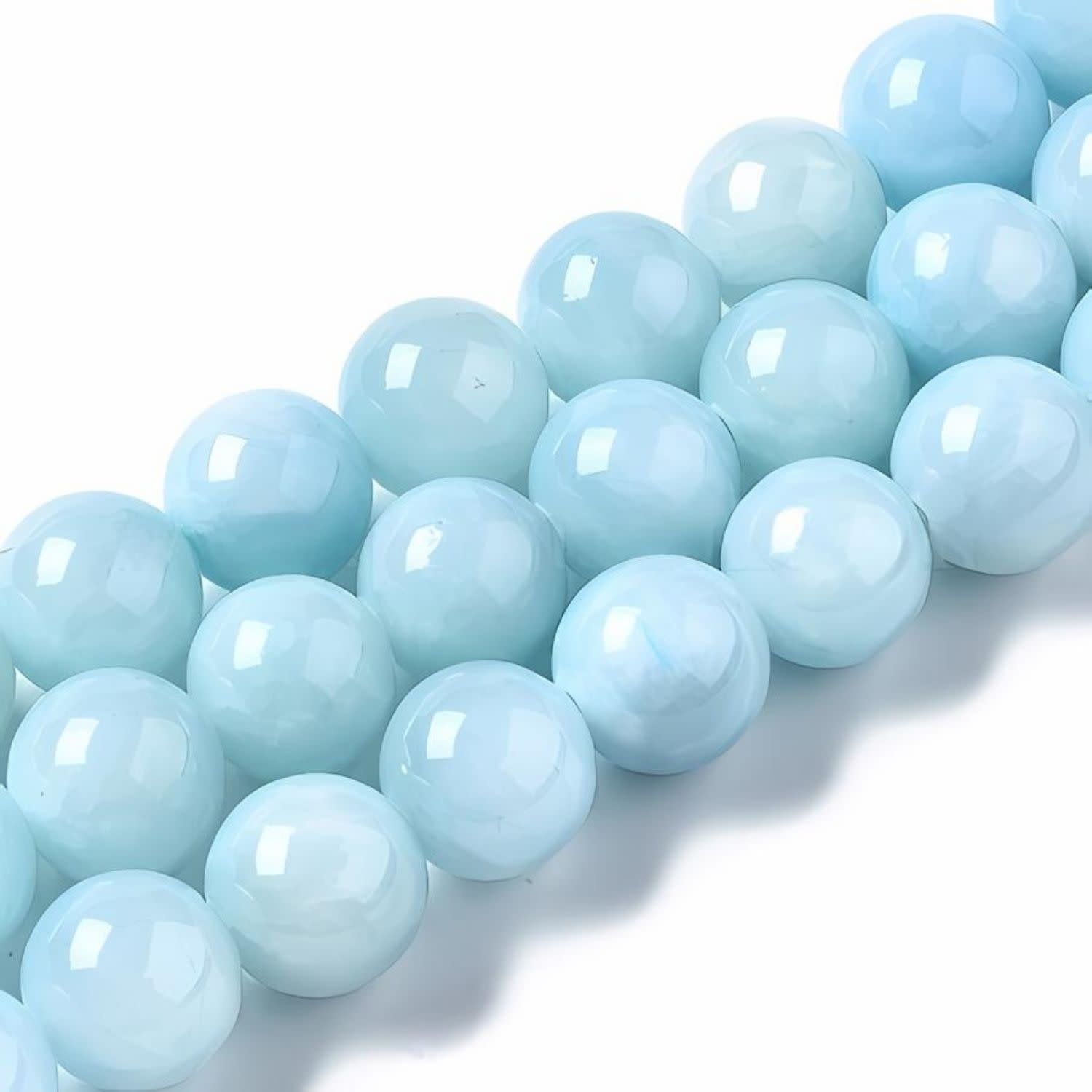 10mm Mountain Jade Pale Blue, 15&quot; Strand, 38 Beads, Round, Dyed, 1mm Hole, Gemstones, 2.29oz