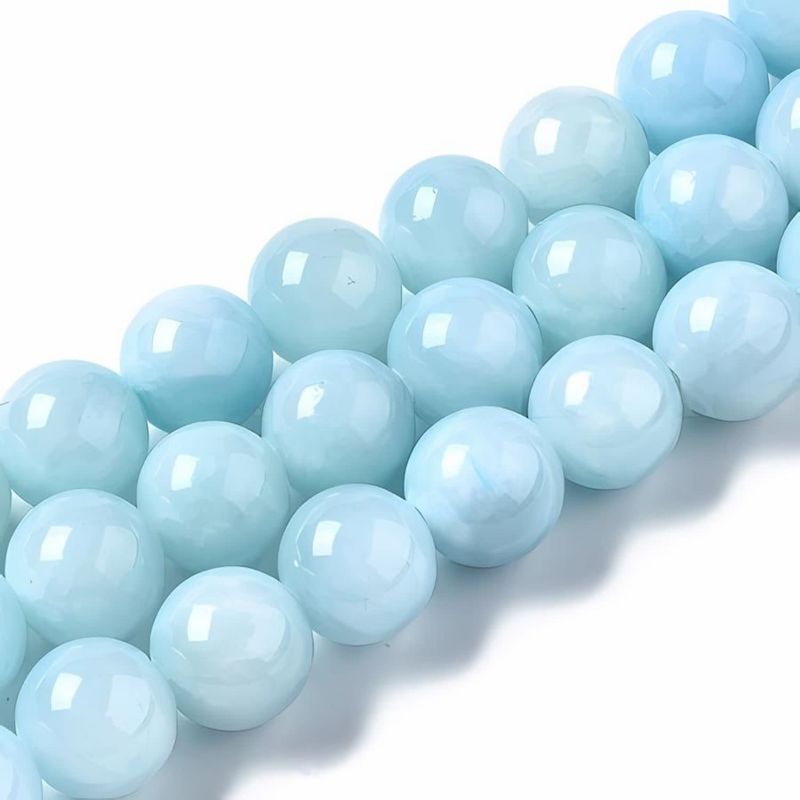 10mm Mountain Jade Pale Blue, 15&quot; Strand, 38 Beads, Round, Dyed, 1mm Hole, Gemstones, 2.29oz