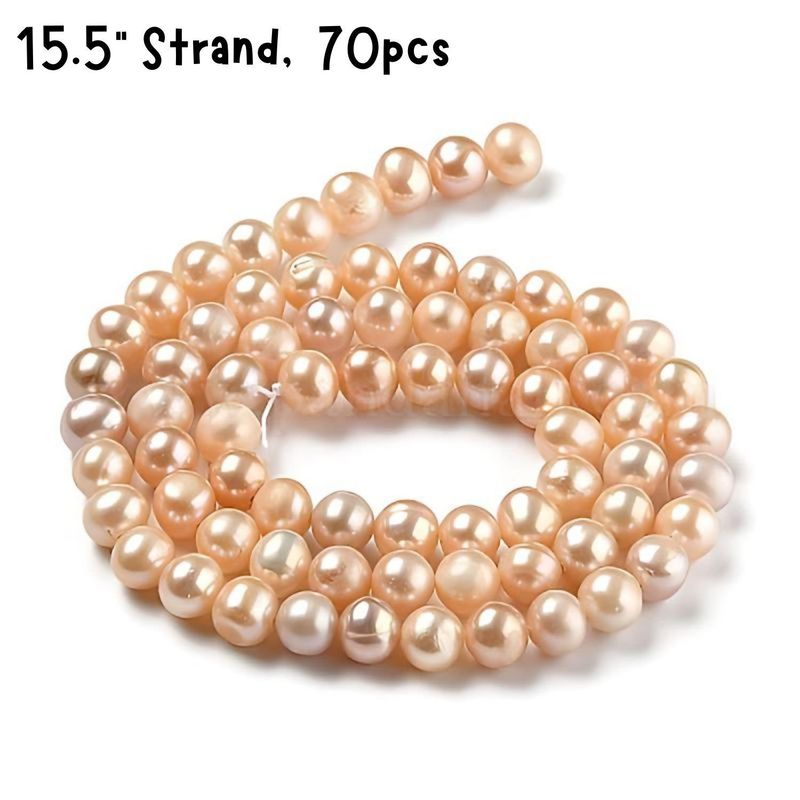 Freshwater Pearls, Round, Approx 70pcs, 15.5&#39;&#39; Strand, 5~6x5.5~6mm, Dyed Peach, Grade A/B, Hole 0.6mm, 22gms/0.78oz