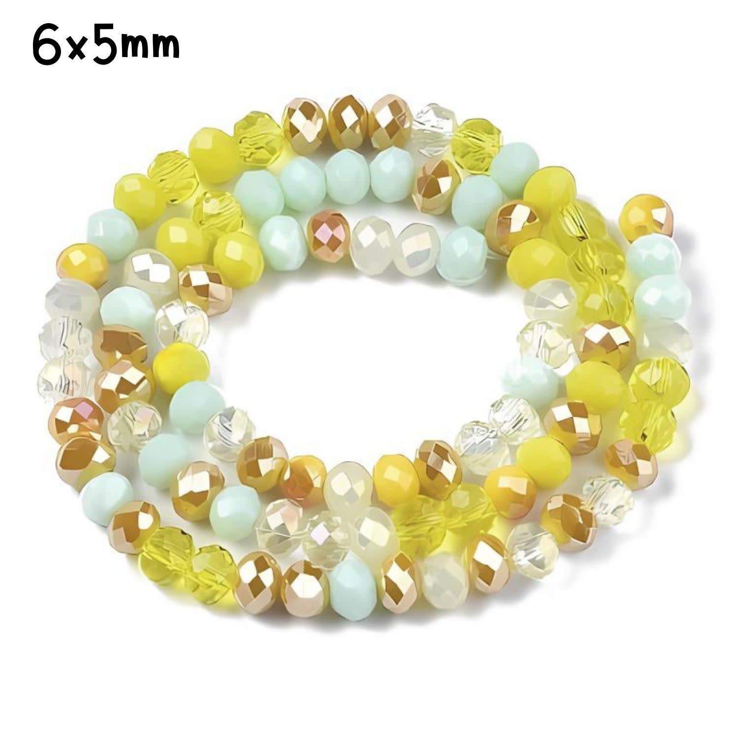 6x5mm Faceted Rondelles, Approx 90pcs, 16&quot; Strand, Mixed Yellow Tones, Hole 1mm, Glass Beads, 18gms/0.64oz