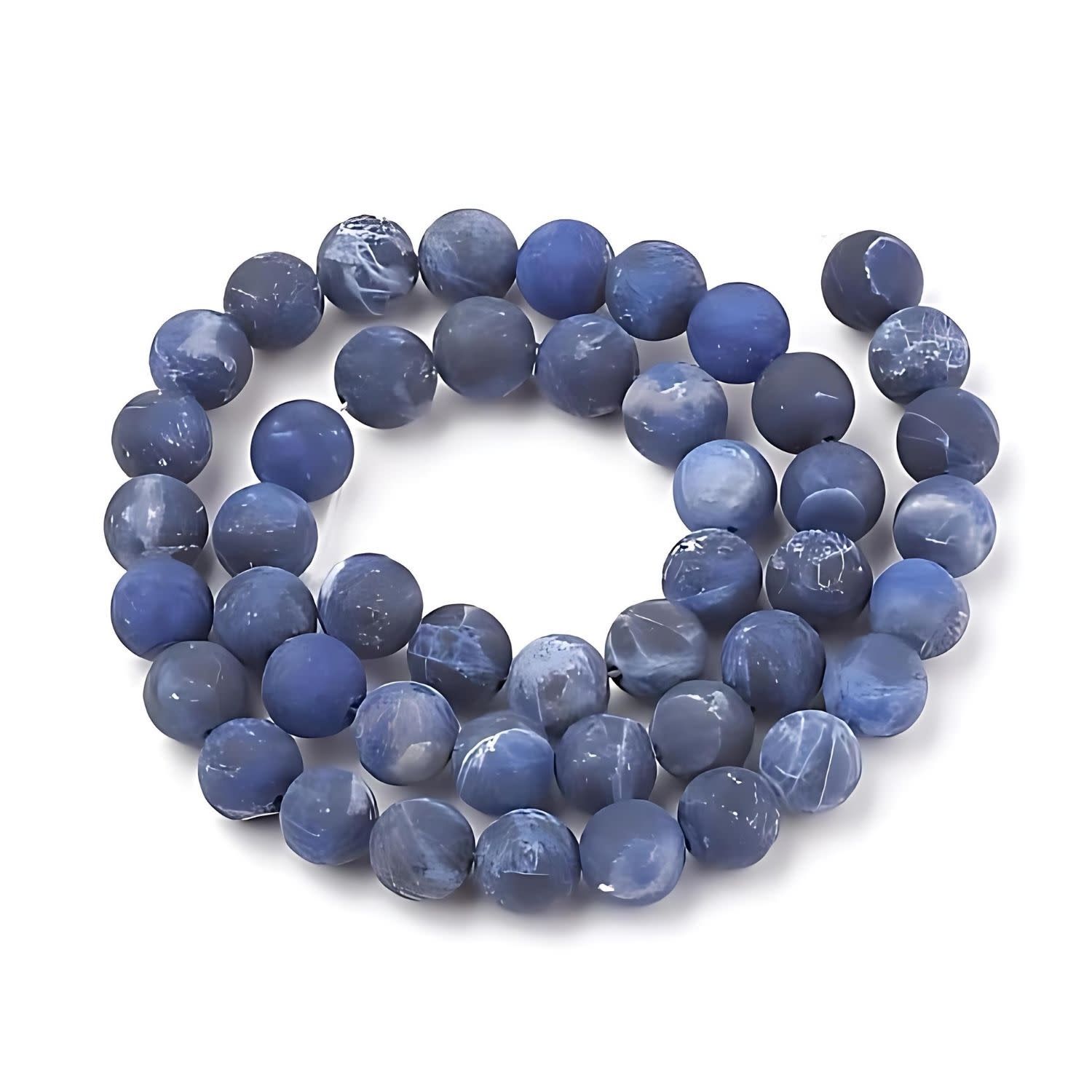 8mm Frosted Sodalite, 15&#39;&#39; Strand, 48 Beads, Round, Natural, 1mm Hole, Gemstones, 1.23oz