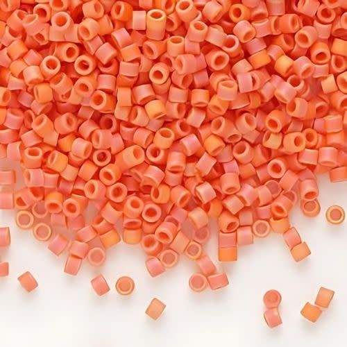 #11 Delica Seed Beads, Matte Opaque Orange Ab/Rainbow, DB872-TB, Approx 1440 Beads, 1 two inch tube, 7.2 grams
