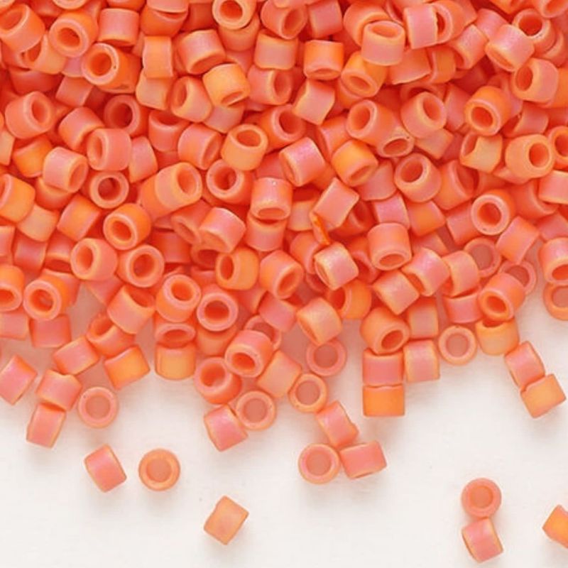 #11 Delica Seed Beads, Matte Opaque Orange Ab/Rainbow, DB872-TB, Approx 1440 Beads, 1 two inch tube, 7.2 grams