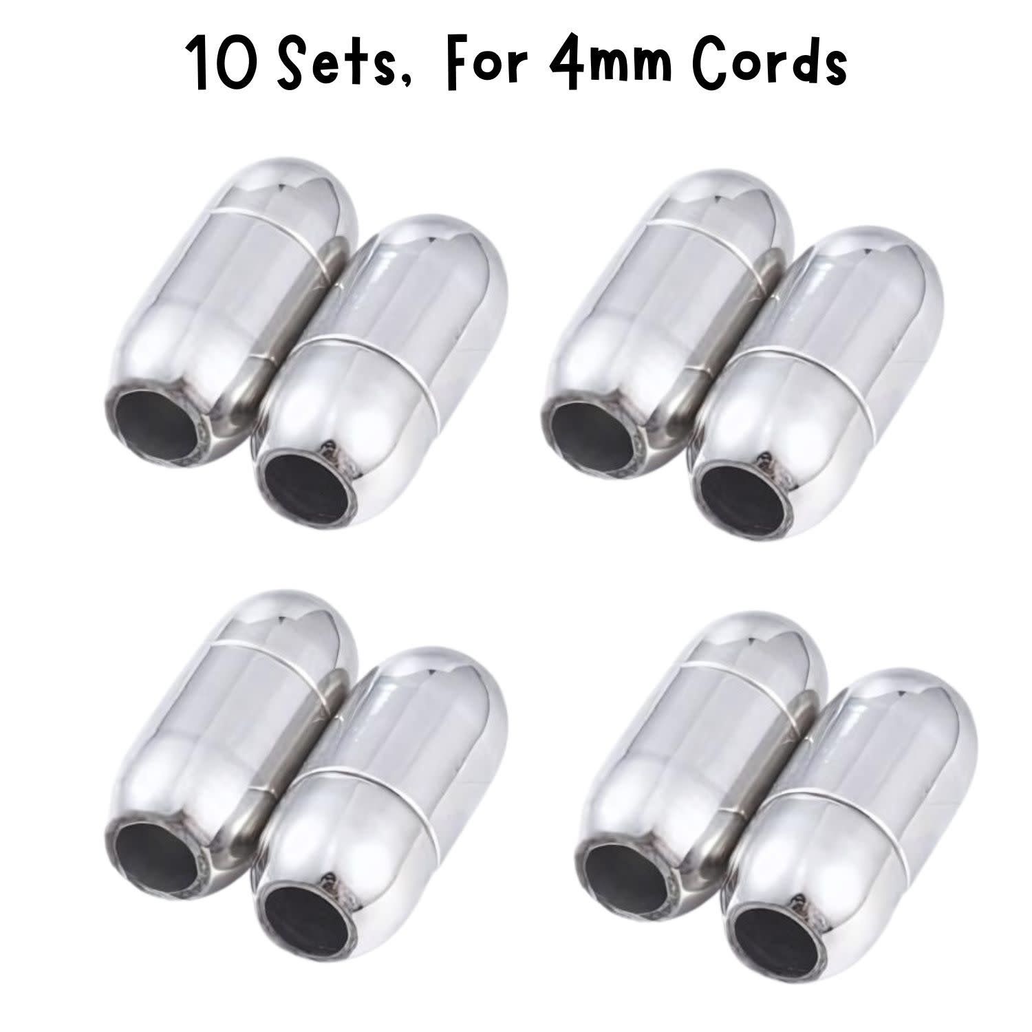 Stainless Steel Magnetic Bullet Clasp, 10 Sets, 17x8x8mm, 8gms, For 4mm Cords, 45gms/1.59oz