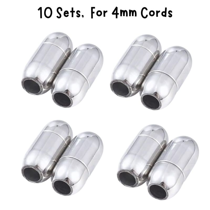 Stainless Steel Magnetic Bullet Clasp, 10 Sets, 17x8x8mm, 8gms, For 4mm Cords, 45gms/1.59oz