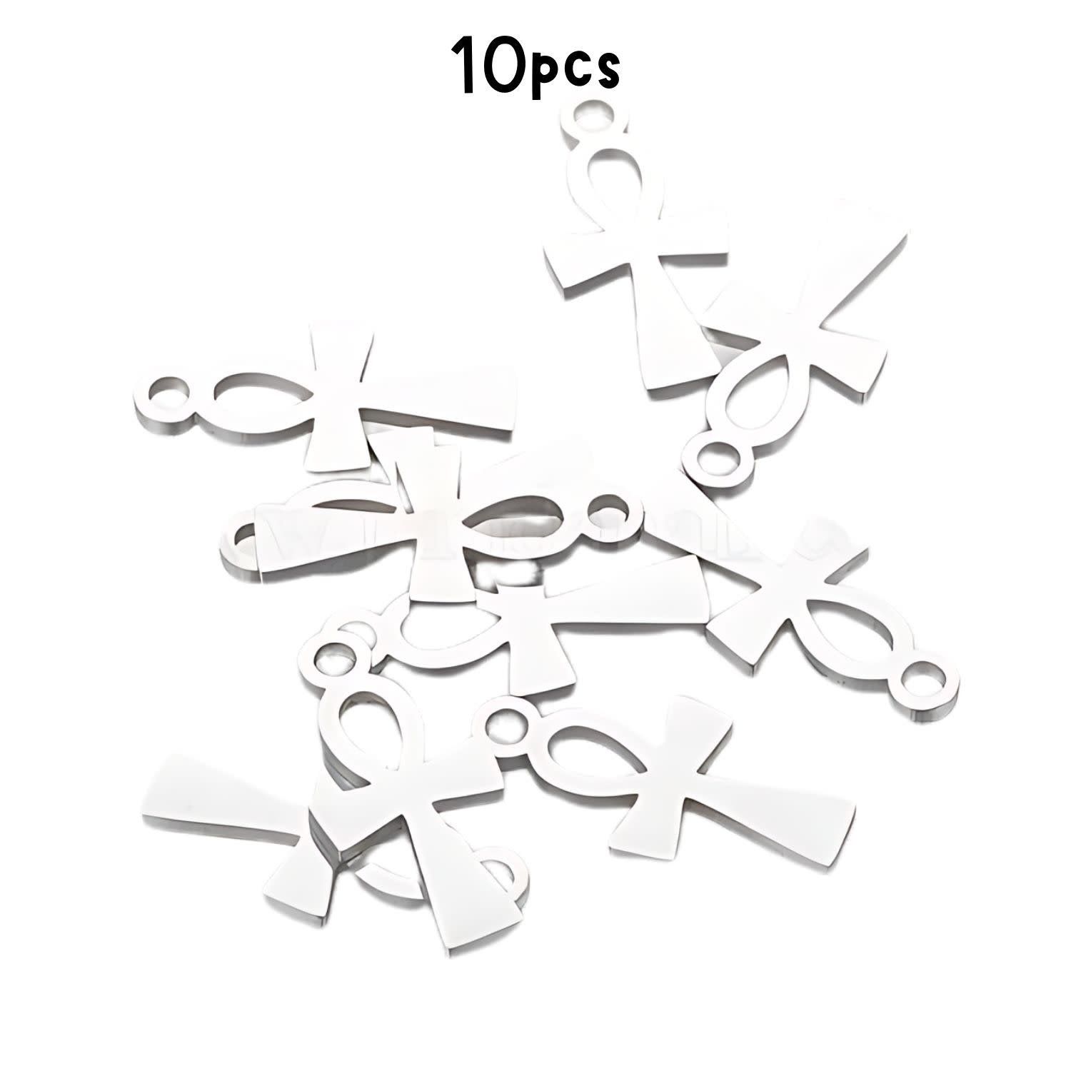 Stainless Steel Ankh Cross, 10pcs, 16x8x1mm, Hole 1.5mm, Charms/Pendants, 13gms/0.46oz
