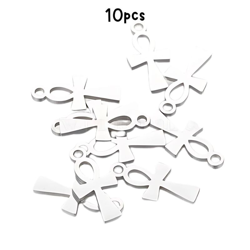 Stainless Steel Ankh Cross, 10pcs, 16x8x1mm, Hole 1.5mm, Charms/Pendants, 13gms/0.46oz