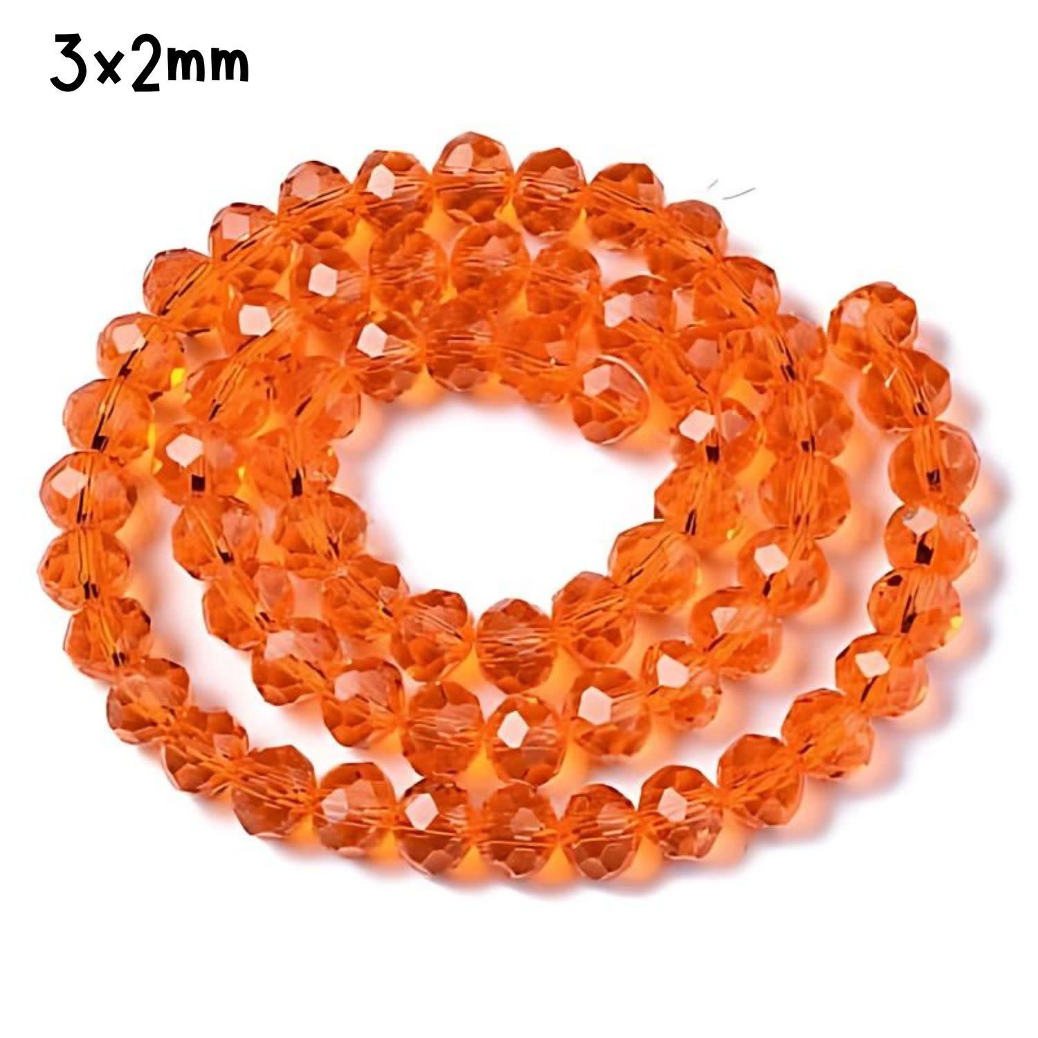 3x2mm Faceted Rondelles, Approx 165pcs, 16&quot; Strand, Transparent Red Orange, Hole 0.5mm, Glass Beads, 13gms/0.46oz