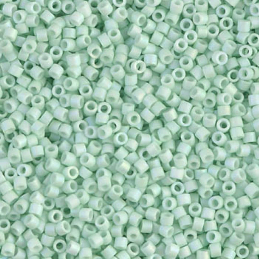 #11 Delica Seed Beads, Matte Opaque Light Mint Green Ab/Rainbow, DB1526-TB, Approx 1440 Beads, 1 two inch tube, 7.2 grams