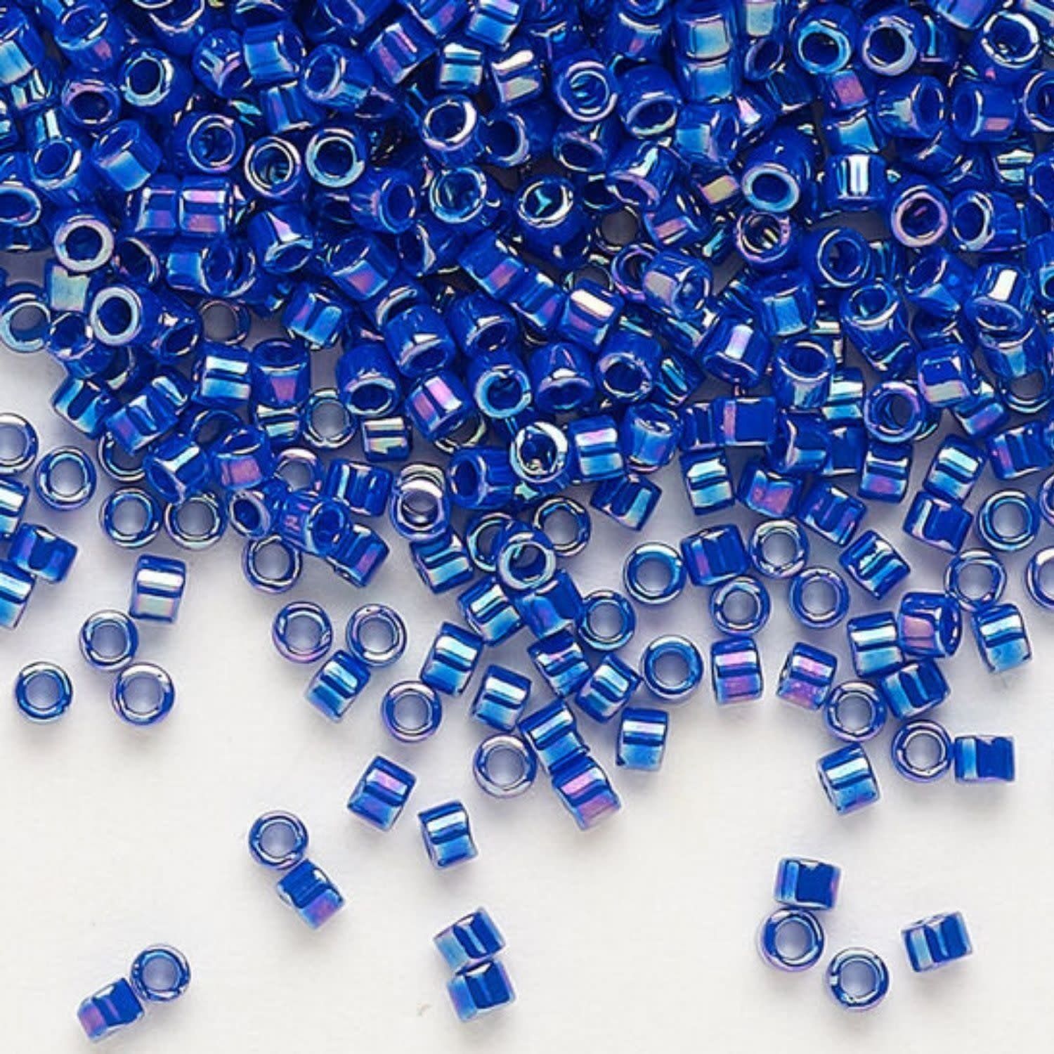 #11 Delica Seed Beads, Opaque Coblat Blue Ab/Rainbow, DB165-TB, Approx 1440 Beads, 1 two inch tube, 7.2 grams