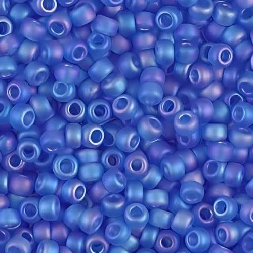 #8 Miyuki Seed Beads - Matte Transparent Sapphire Blue Rainbow/AB, 8-9150FR-TB, Approx 858 Beads/22 Grams, 1 five inch tube