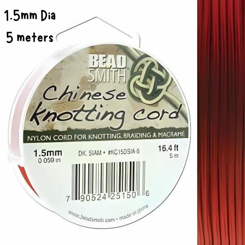 1.5mm Dark Siam Red, Chinese Knotting Cord, 5.46 Yards/5 Meters, 28gms/1oz