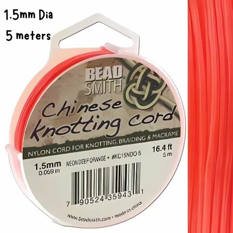 1.5mm Neon Orange, Chinese Knotting Cord, 5.46 Yards/5 Meters, 28gms/1oz