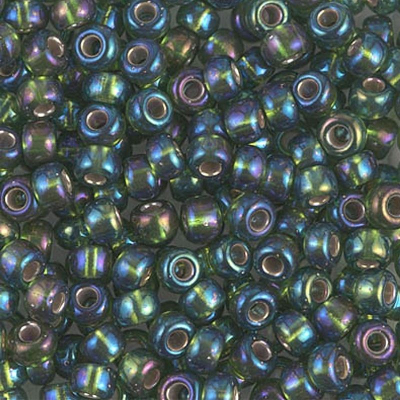 #6 Miyuki Seed Beads - Silver Lined Olive Green Rainbow/AB, 6-91026-TB, Approx 240 Beads, 1 five inch tube, 20 grams