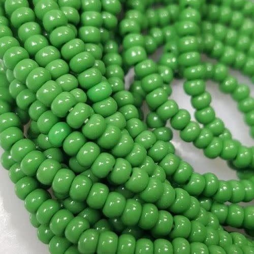 #6 Czech Seed Beads, Opaque Green, 6 Strands, Approx 1090 Beads, 4x3.5mm, 74gms/2.61oz