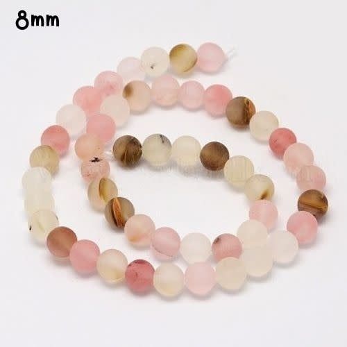 8mm Tigerskin Glass Beads, Approx 48pcs, 15&quot; Strand, Frosted Pink, Hole 1mm, 33gms/1.16oz