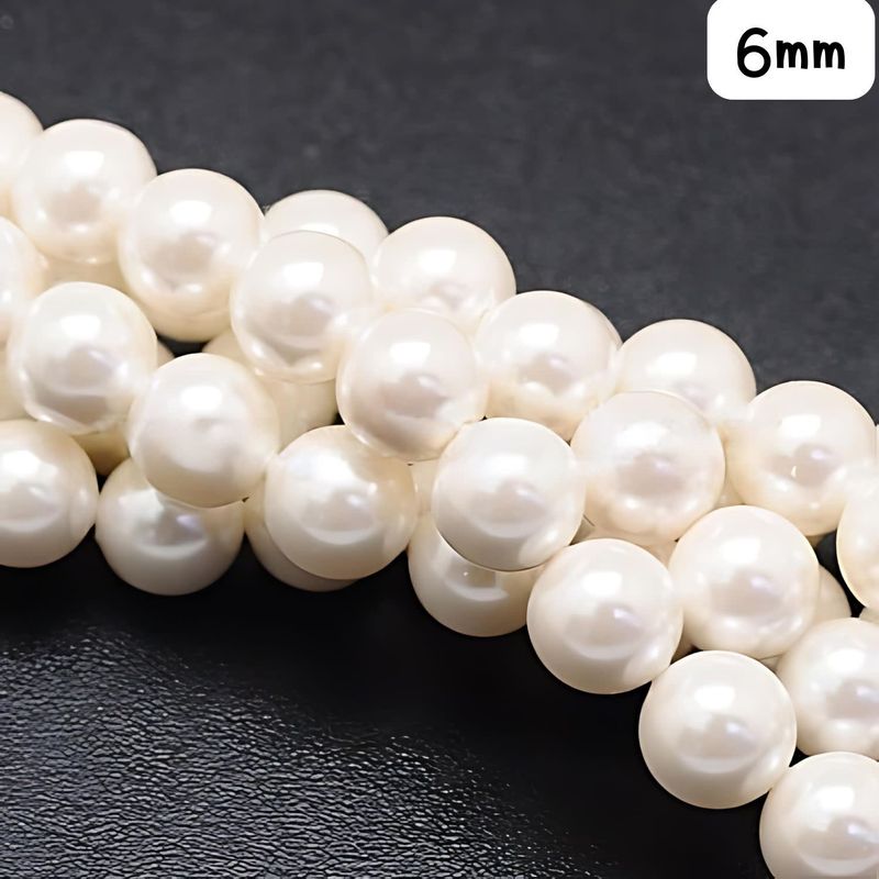 6mm Shell Pearls Round, Approx 69Pcs, 16&quot; Strand, White, Hole 1mm, 27gms/0.95oz