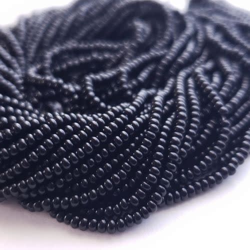 #8 Czech Seed Beads, Opaque Jet/Black, 6 Strands, Approx 1330 beads, 3x2.5mm, 37gms/1.31oz