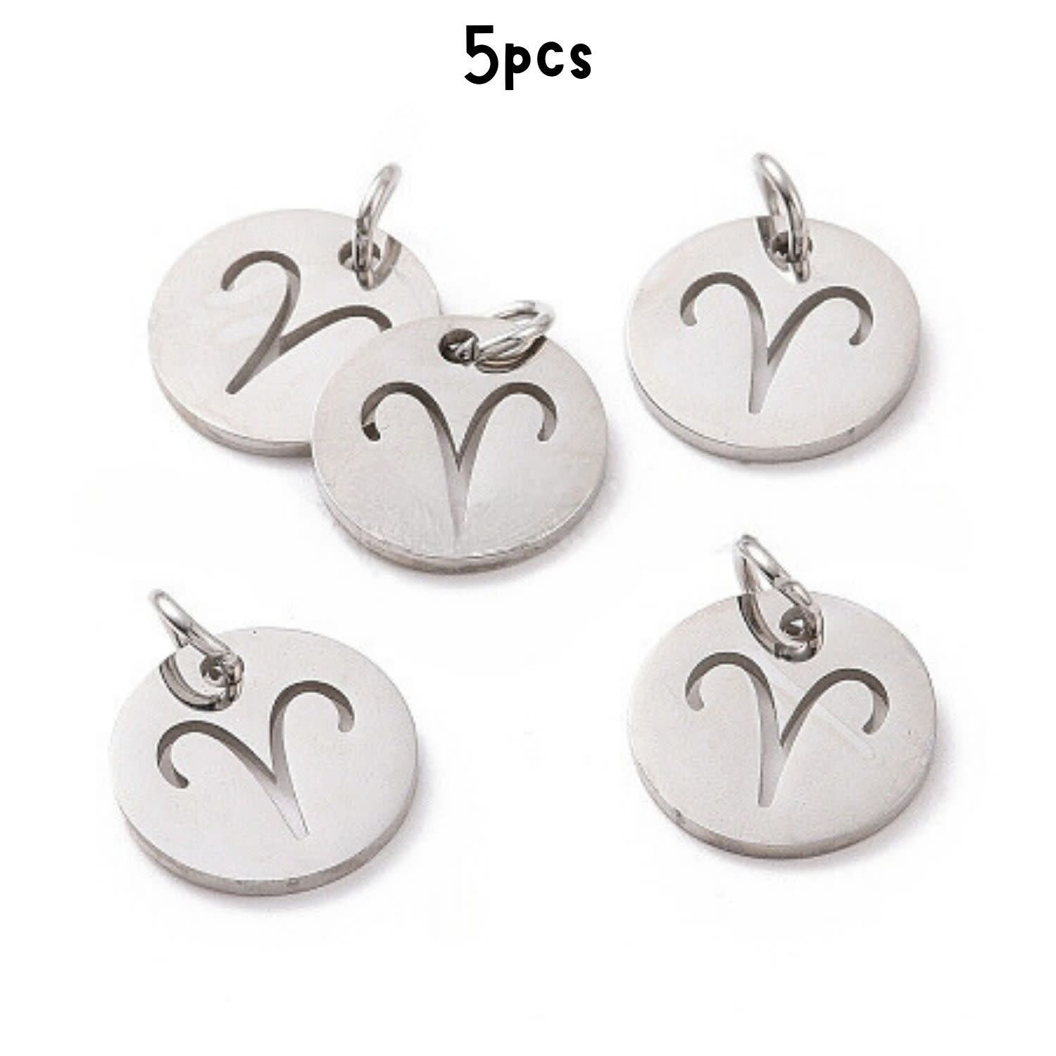 Aries Stainless Steel, 5pcs, 12x1mm, 5x0.8mm Jumprings, 2mm Hole, Zodiac Charms/Pendants, 5gms/0.18oz