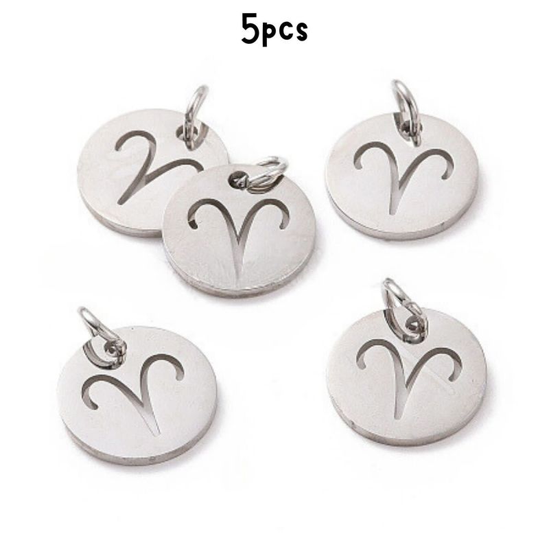 Aries Stainless Steel, 5pcs, 12x1mm, 5x0.8mm Jumprings, 2mm Hole, Zodiac Charms/Pendants, 5gms/0.18oz