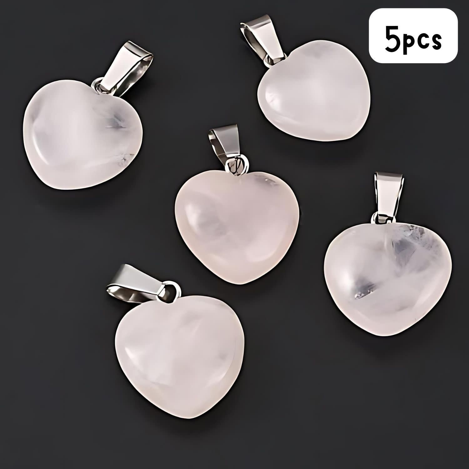 Gemstone Heart Rose Quartz, 5pcs, 18x15x8mm, Hole 2x7mm, Charms/Pendants, 15gms/0.53oz