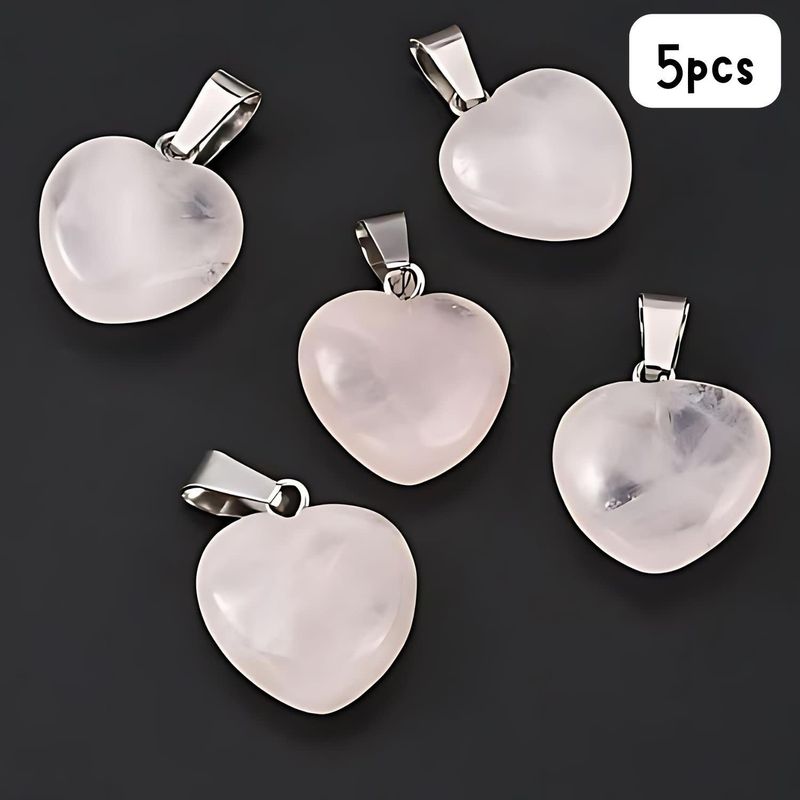 Gemstone Heart Rose Quartz, 5pcs, 18x15x8mm, Hole 2x7mm, Charms/Pendants, 15gms/0.53oz