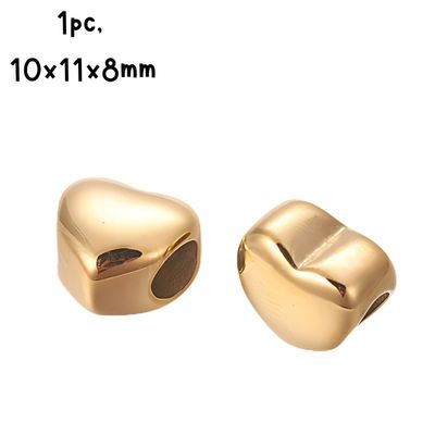 GP Stainless Steel Heart Bead, 1pc, 10x11x8mm, Hole 5mm, Fits Pandora, 5gms/0.18oz