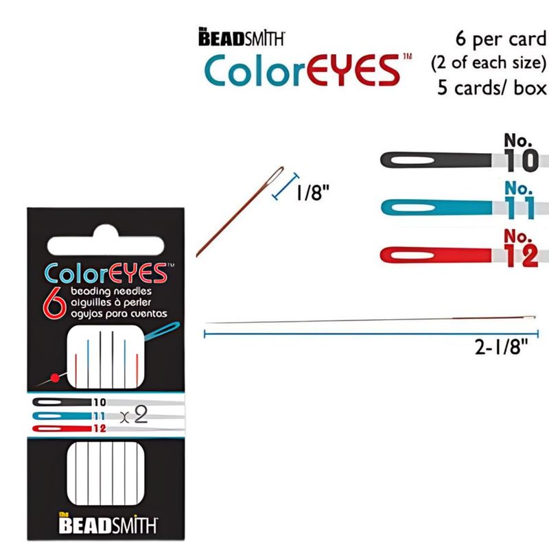 Assorted Colored Eye Beading Needles, 12 Of #10, 12 Of #11, 12 Of #12, 6gms/0.21oz