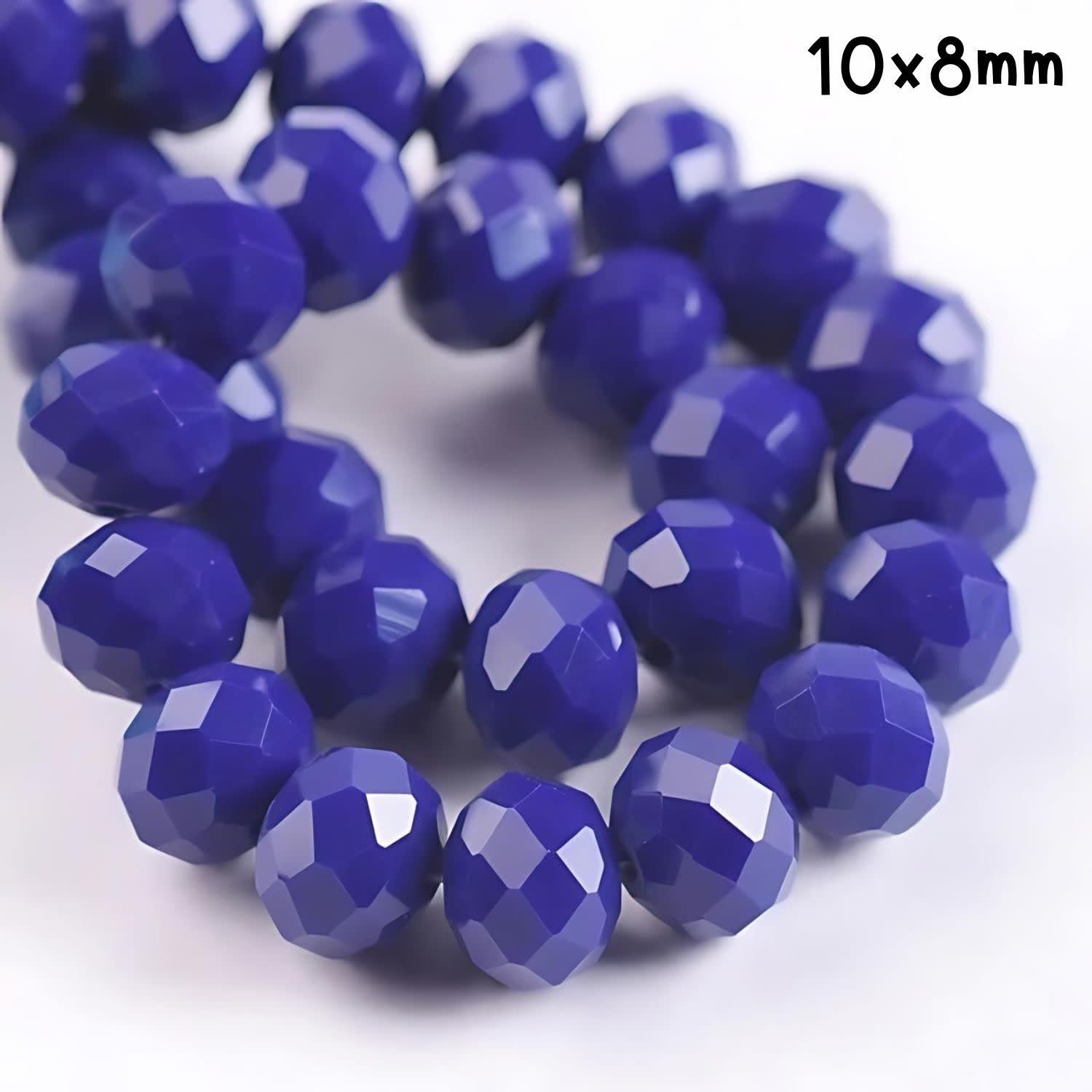 10x8mm Faceted Rondelles, Approx 65pcs, 18&quot; Strand, Opaque Royal Blue, Hole 1mm, Glass Beads, 61gms/2.15oz