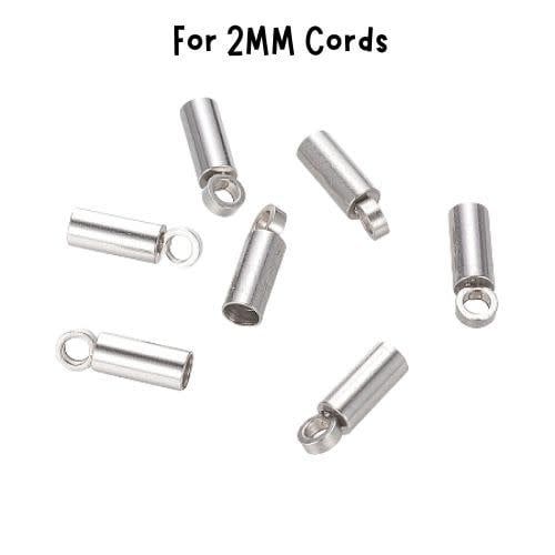 Stainless Steel Glue In Cord Ends, 20pcs, 8x2.5mm, For 2mm Cords, 7gms/0.25oz