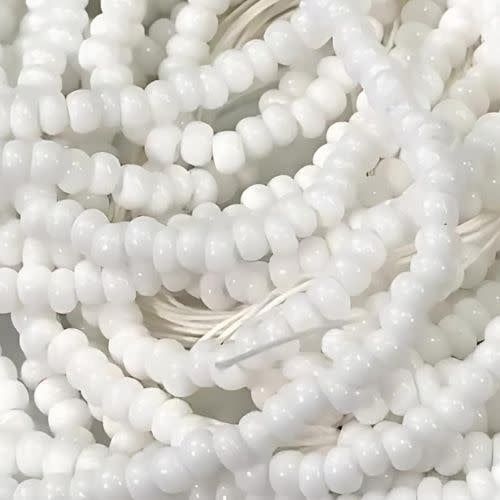 #6 Czech Seed Beads, Opaque Chalk White, 6 Strands, Approx 1090 Beads, 4x3.5mm, 74gms/2.61oz