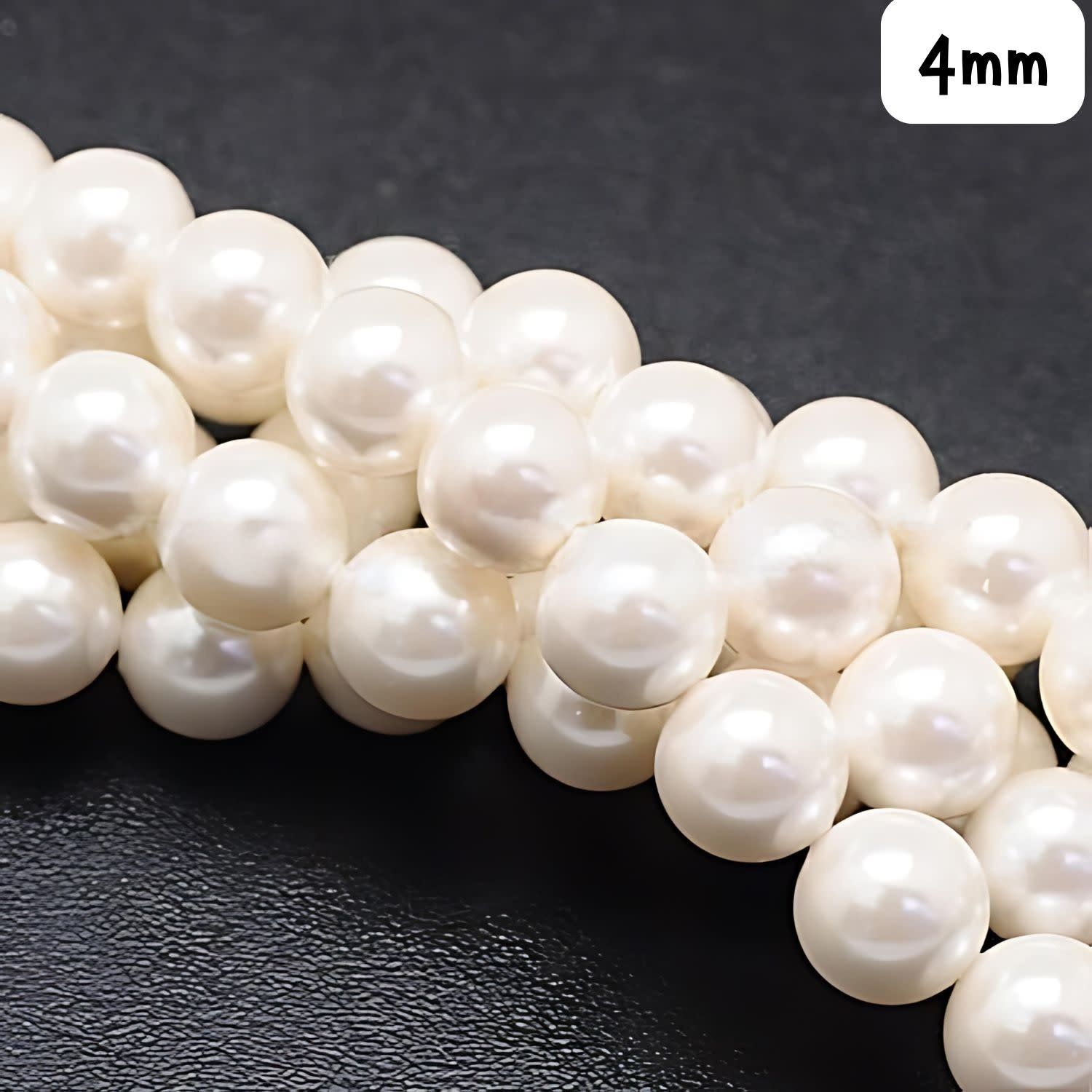 4mm Shell Pearls Round, Approx 87Pcs, 15&quot; Strand, White, Hole 1mm, 9gms/0.32oz