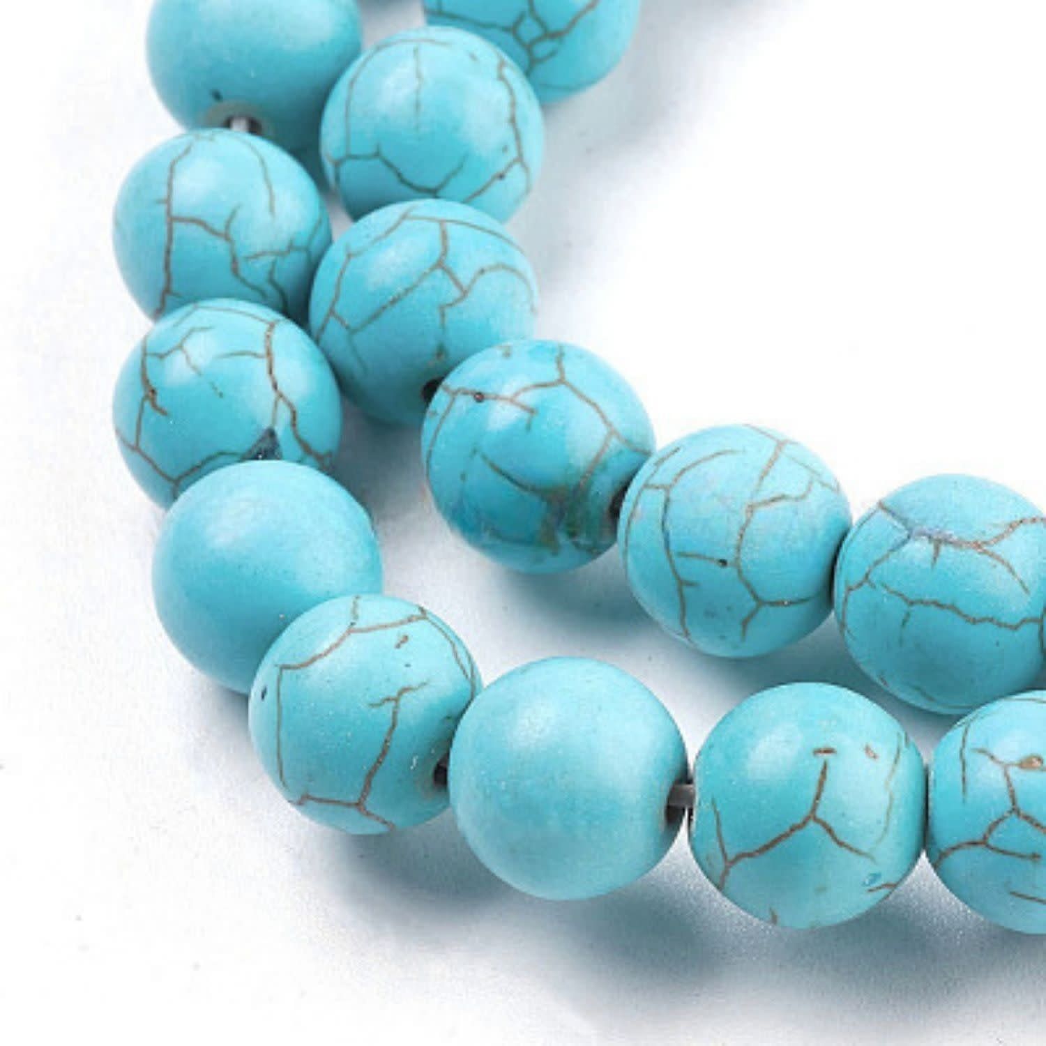 10mm Synthetic Turquoise, 15&#39;&#39; Strand, 40 Beads, Round, 1mm Hole, Gemstones, 49gms/1.73oz