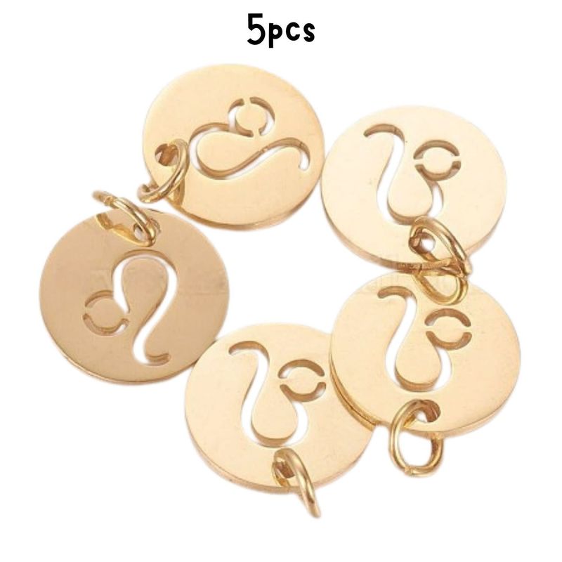 Gp Leo Stainless Steel, 5pcs, 12x1mm, 5x0.8mm Jumprings, 2mm Hole, Zodiac Charms/Pendants, 5gms/0.18oz