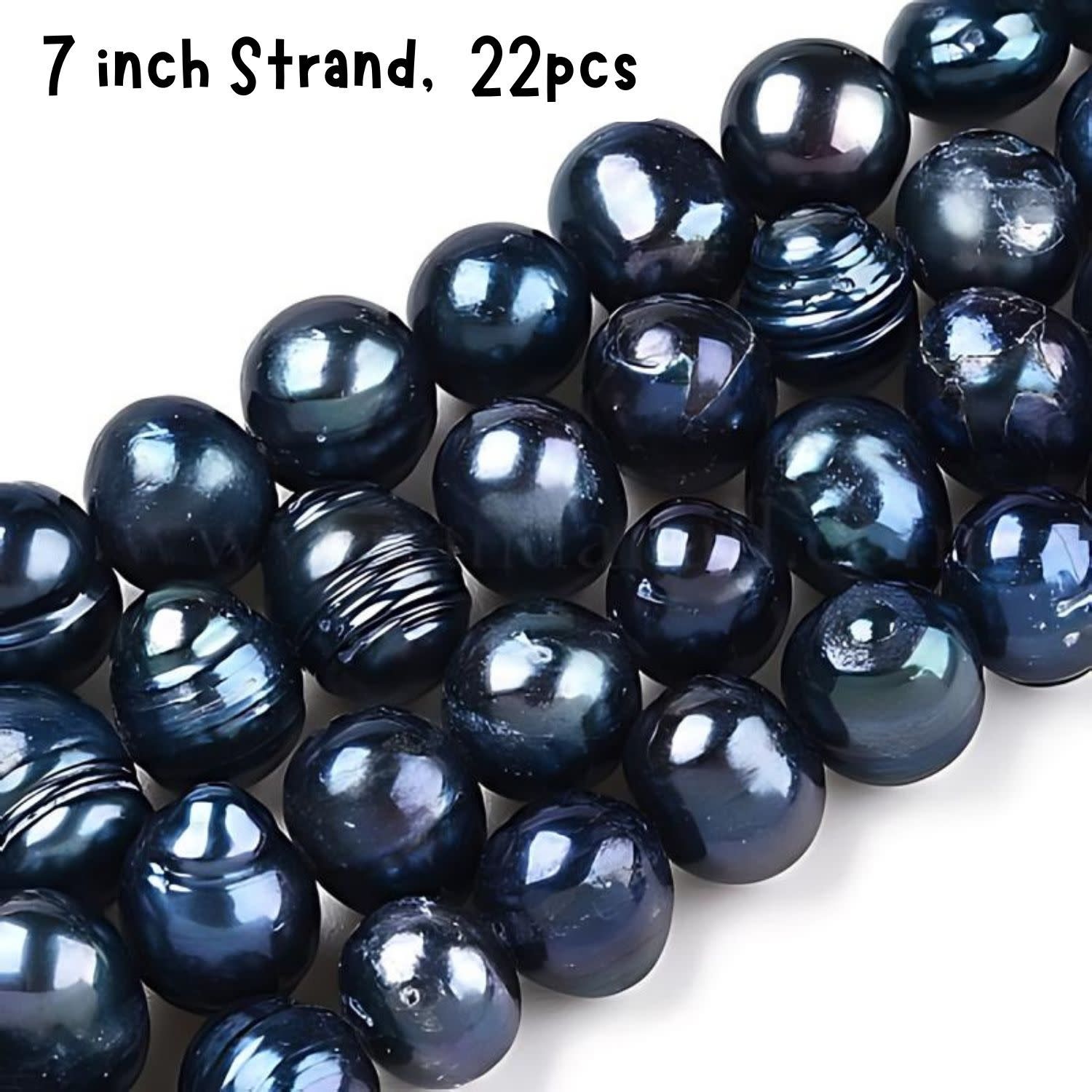 Freshwater Pearls, Potato, Approx 22pcs, 7&#39;&#39; Strand, 6-8x7-8.5mm, Black Iris Dyed, Grade B/C, Hole 0.5mm, 17gms/0.60oz