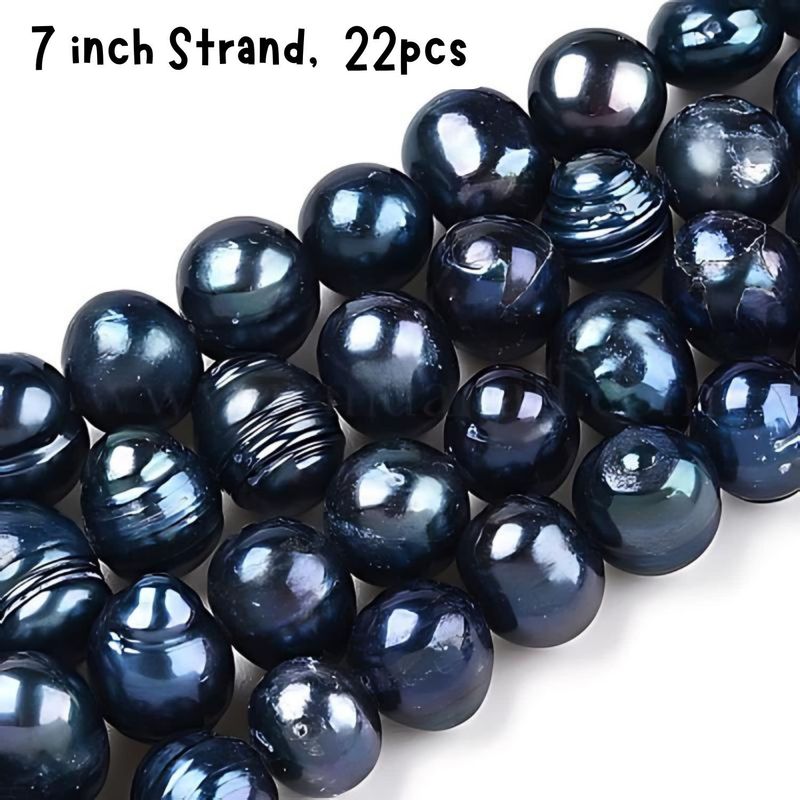 Freshwater Pearls, Potato, Approx 22pcs, 7&#39;&#39; Strand, 6-8x7-8.5mm, Black Iris Dyed, Grade B/C, Hole 0.5mm, 17gms/0.60oz