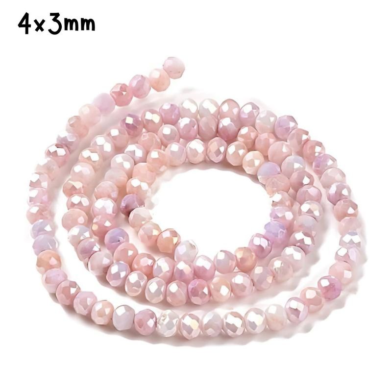 4x3mm Faceted Rondelles, Approx 120pcs, 14&quot; Strand, Pink Ab Plated, Hole 0.8mm, Glass Beads, 11gms/0.39oz