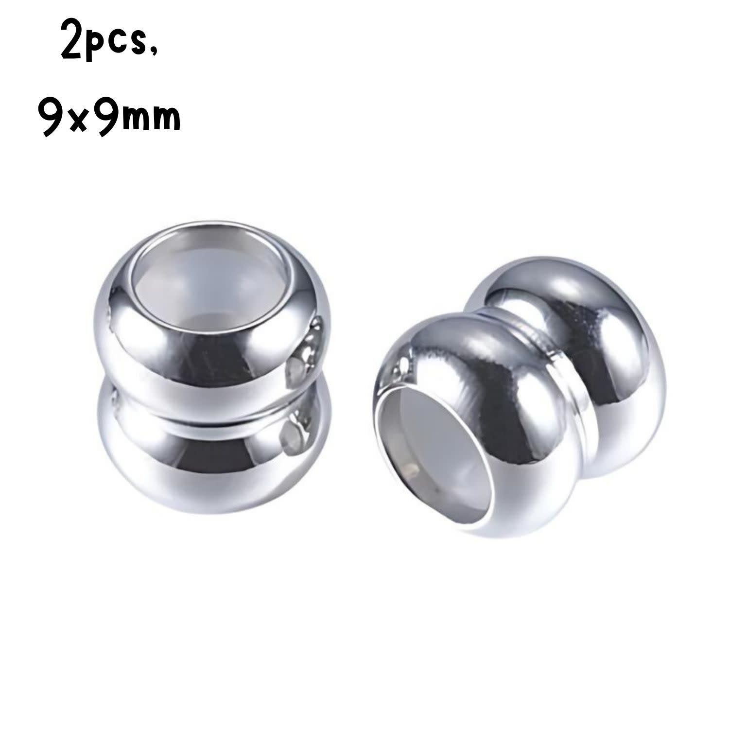 Stainless Steel Rubber Core Stopper Beads, 2pcs, 9x9mm, Hole 3mm, 12gms/0.42oz