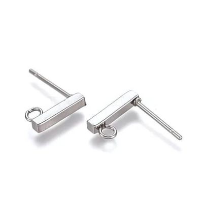 Stainless Steel Stud Earring Posts, 10pcs, 2x10x2mm, Loop 1.5mm, 49gms/1.76oz