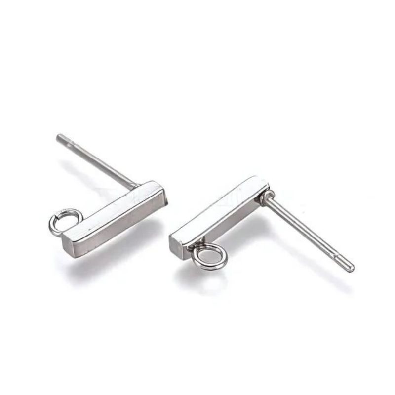 Stainless Steel Stud Earring Posts, 10pcs, 2x10x2mm, Loop 1.5mm, 49gms/1.76oz