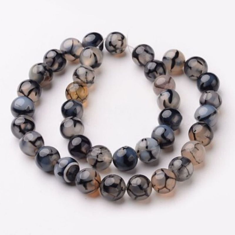 10mm Dragon Vein Agate, 15&#39;&#39; Strand, 38 Beads, Round, Dyed/Heated, 1mm Hole, Gemstones, 2.01oz